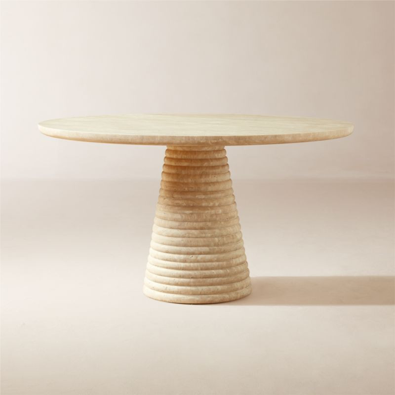 Taza Round Travertine Dining Table | CB2 | CB2