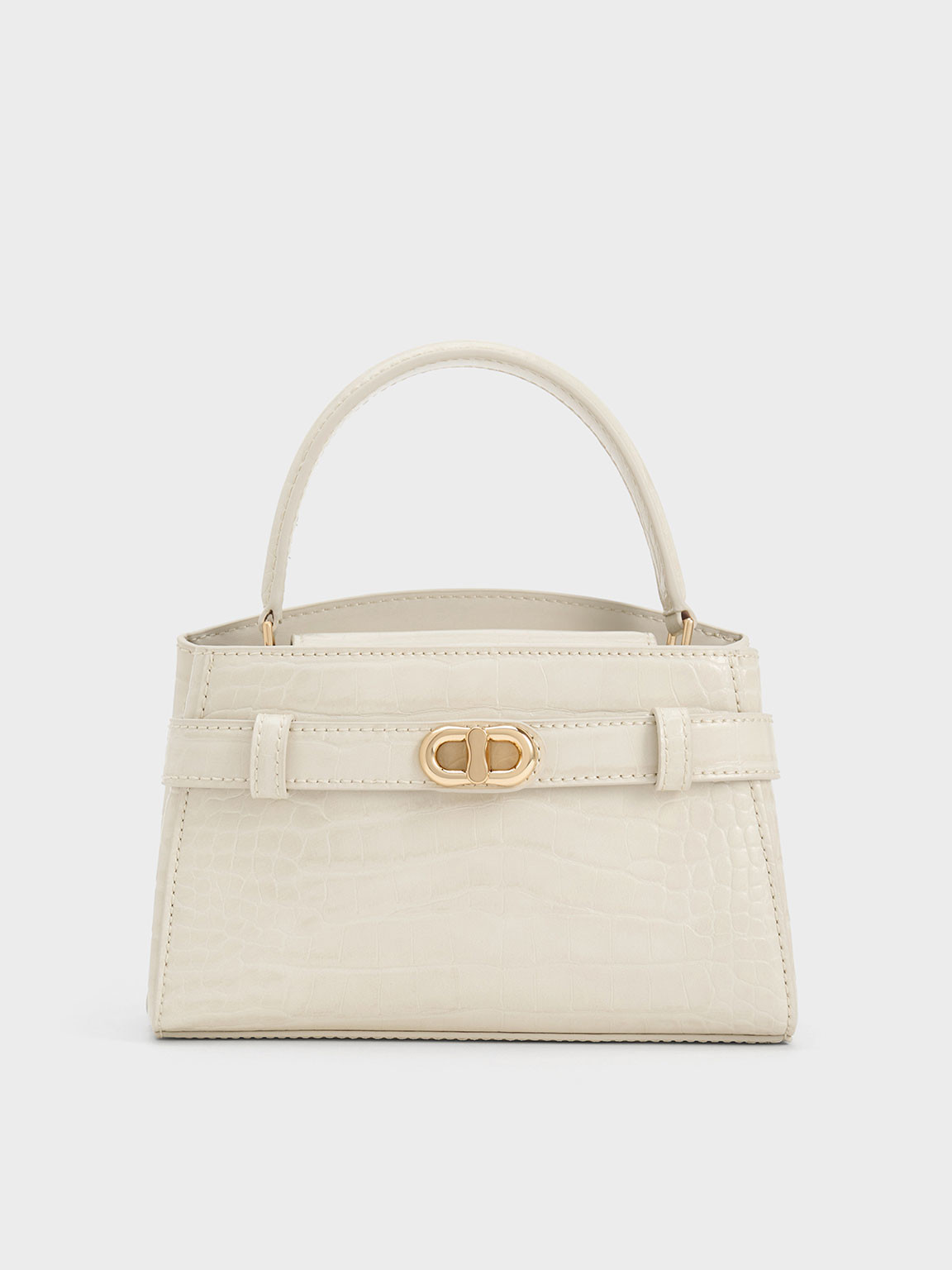 Aubrielle Croc-Effect Top Handle Bag
 - Ivory | Charles & Keith UK