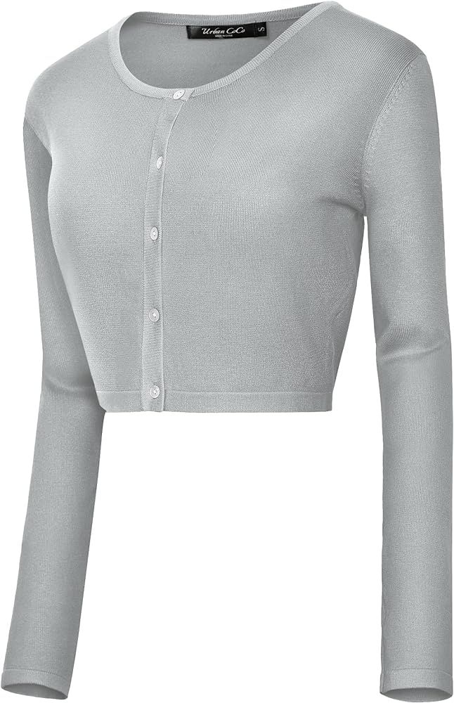 Urban CoCo Women's Button Down Crew Neck Cropped Cardigan Lightweight Shrug Kint Sweater | Amazon (US)