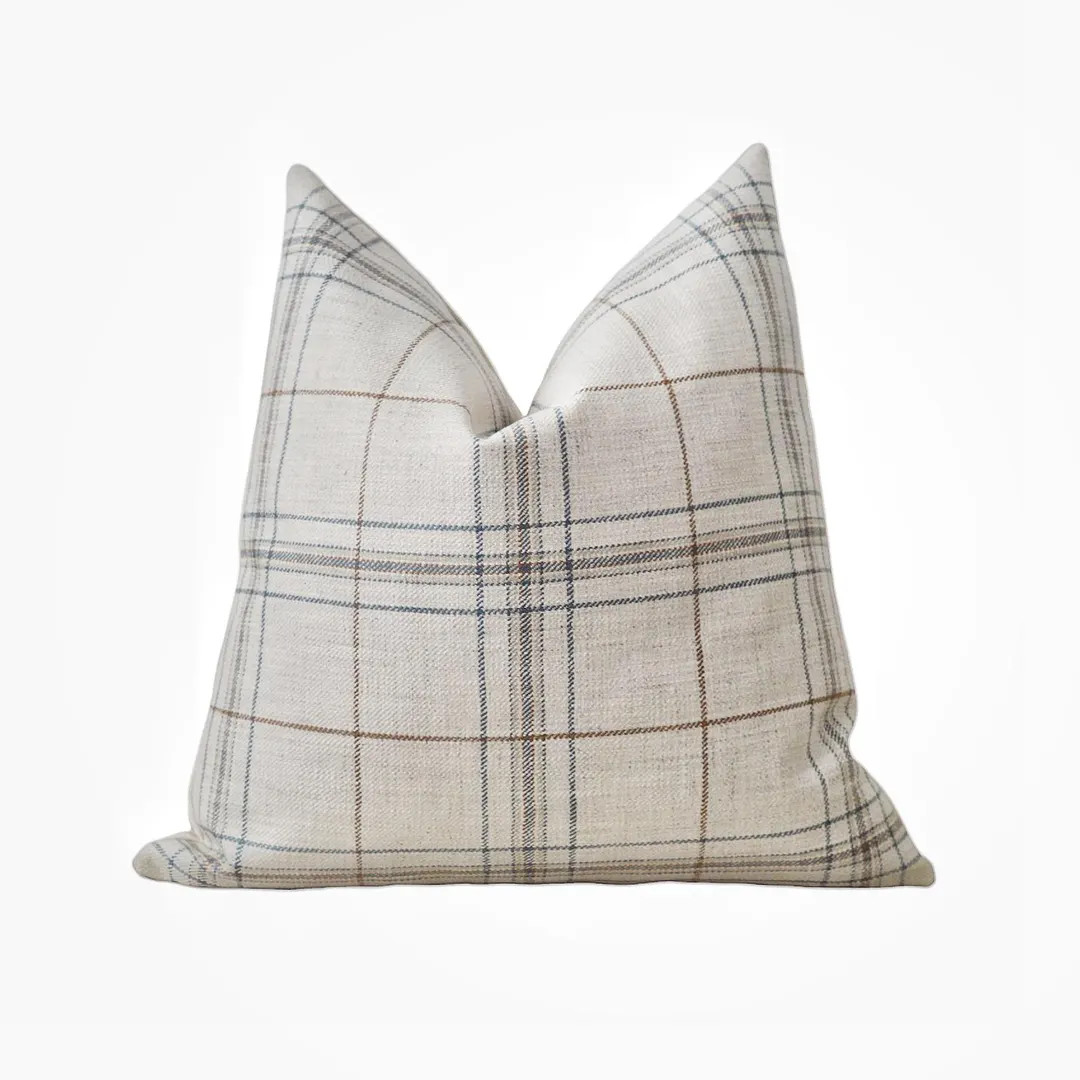 Calvin Plaid Woven Pillow Cover || neutral pillows, preppy plaid, designer pillows | Etsy (US)