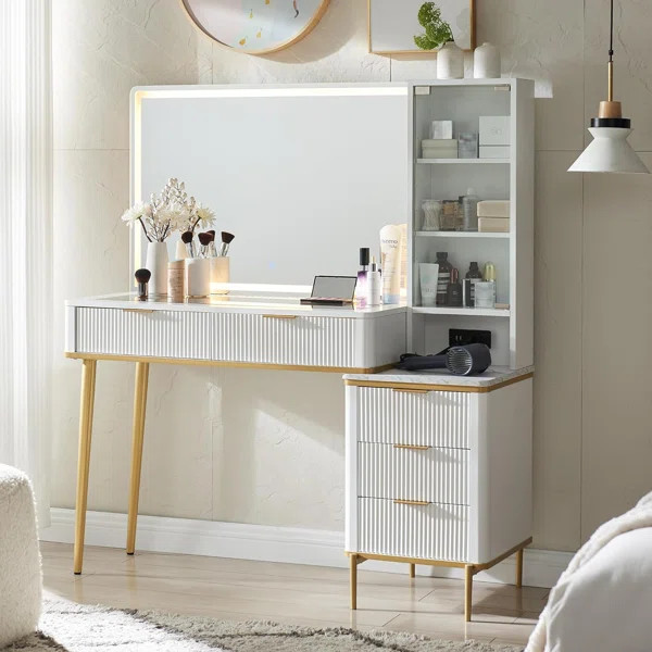 Zadia 48" Makeup Vanity with 36" Lighted Mirror, 4 Dressers & Charging Station & 3 Light Modes | Wayfair North America