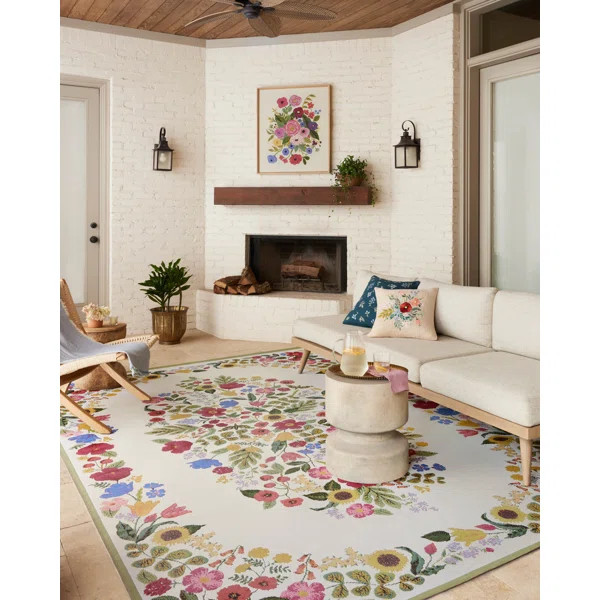 Rifle Paper Co. x Loloi Perennial Cream Indoor / Outdoor Area Rug | Wayfair North America