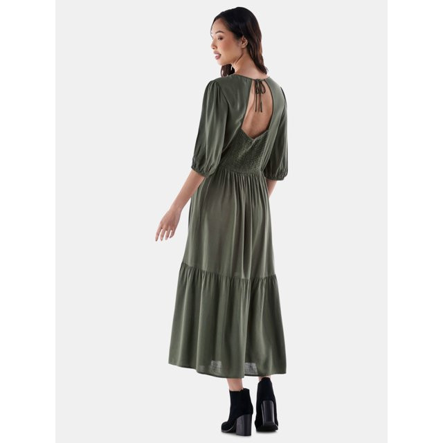 Time and Tru Women’s and Women's Plus  Tie-Back Midi Dress, Sizes XS-4X | Walmart (US)