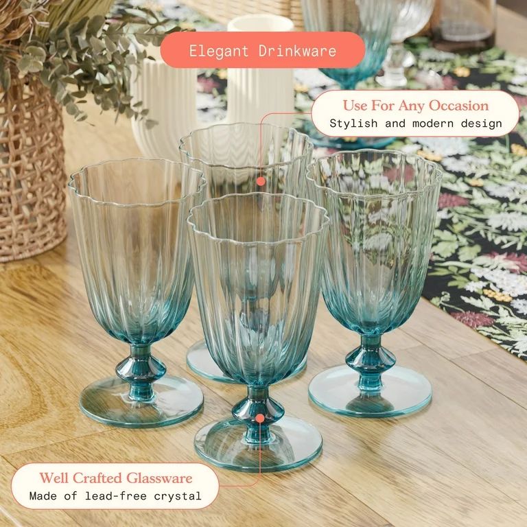 Beautiful Scallop Glass Goblets Set of 4 Cornflower Blue by Drew Barrymore | Walmart (US)