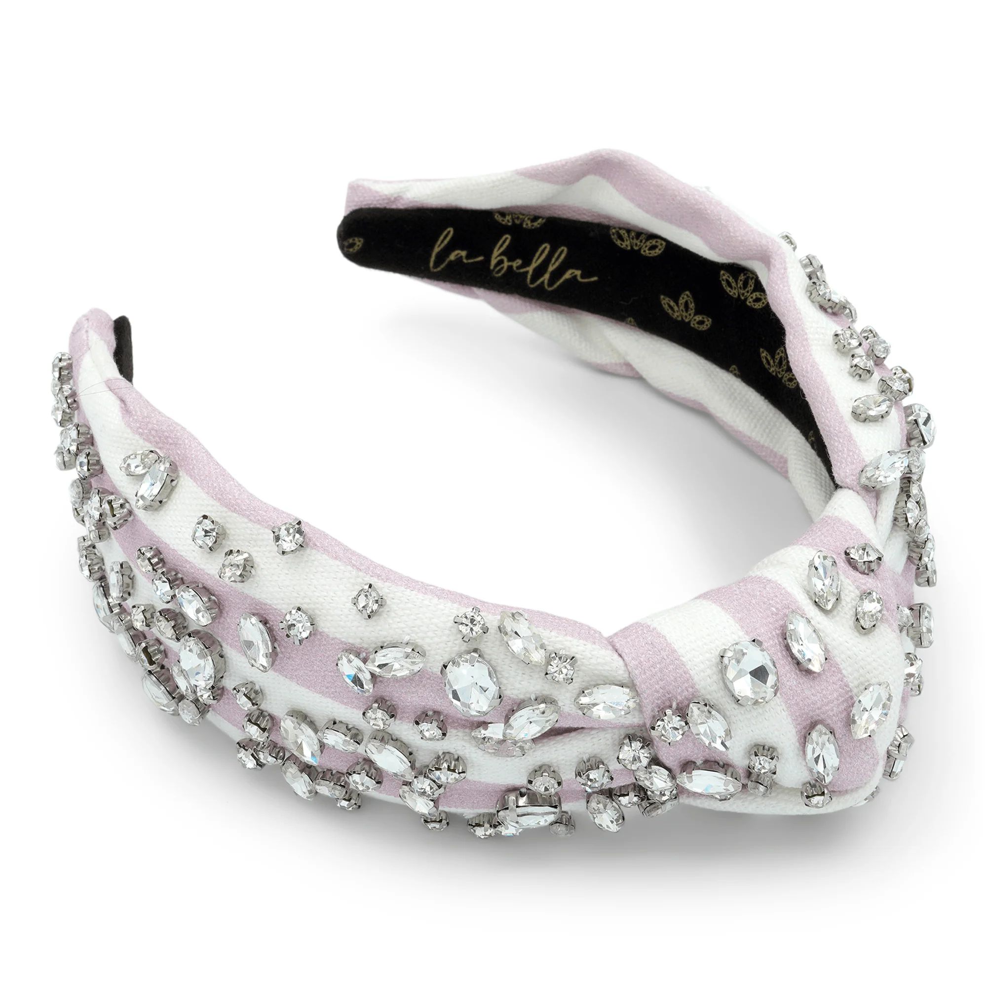 Crystal Dipped Pastel Lilac & Ivory Stripe Canvas Headband | La Bella Shop