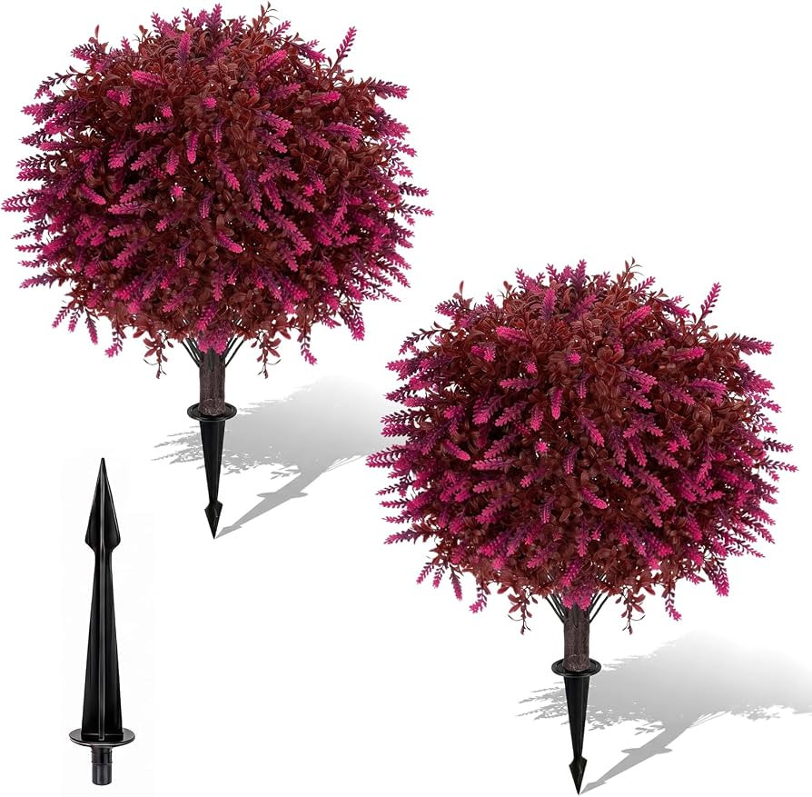 Fall Boxwood Topiary Trees Lavender, Set of 2, 20", for Autumn     Artificial Burgundy Boxwoods w... | Amazon (US)
