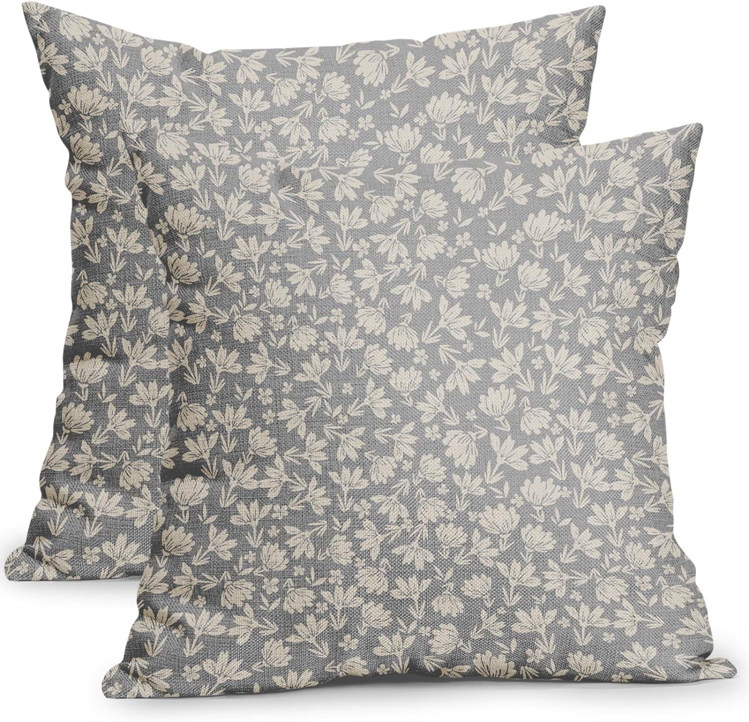 Grey and Cream Floral Pillow Covers 20x20 Inch Set of 2 Vintage Rustic Flower Outdoor Decorative ... | Walmart (US)