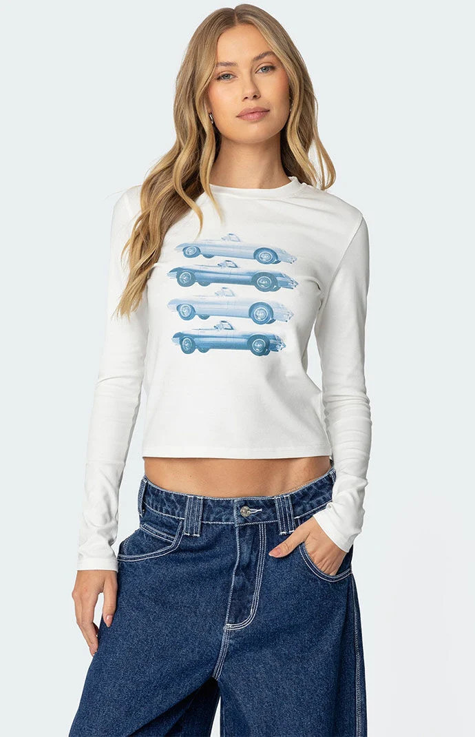 Edikted Women's Car Club Long Sleeve T-Shirt in White - Size Large | PacSun