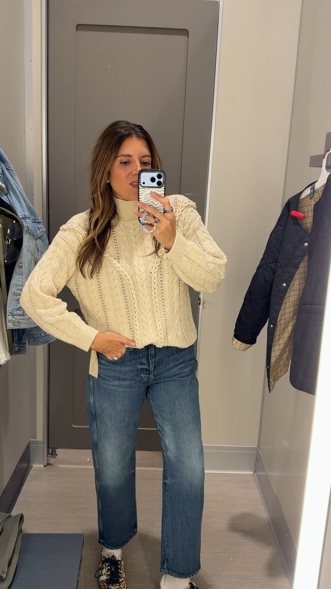 OBSESSED. The Target outfit giving j.crew vibes on a budget! In a small sweater, 4 jeans. I’m 5’7”