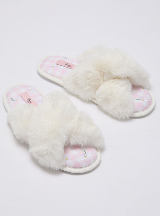 Daisy embroidered slider slippers - Ivory Mix | Boux Avenue (UK)