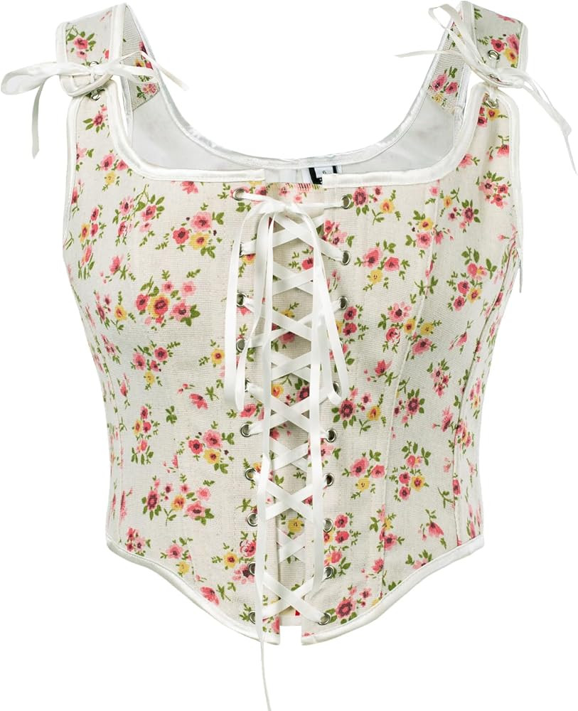 SCARLET DARKNESS Women's Floral Corset Top Cottagecore Vest Overbust Bustier Lacing Medieval Vint... | Amazon (UK)