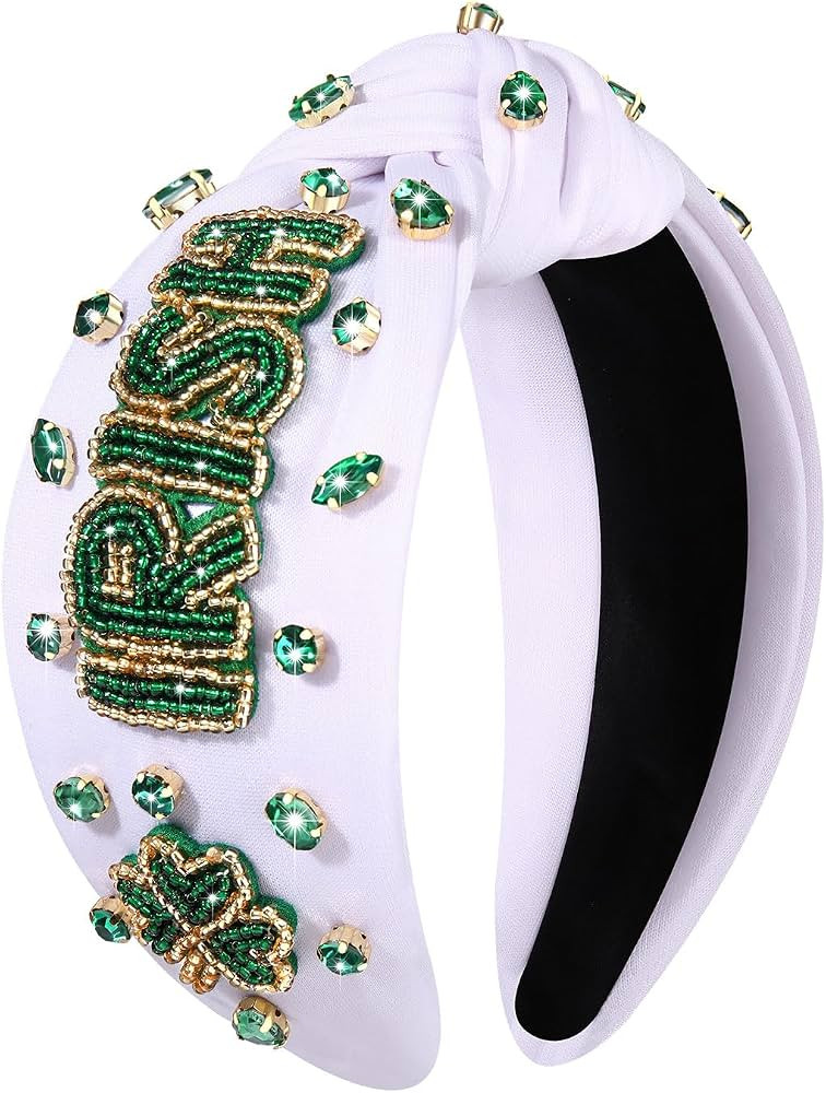 Women's Green Shamrock Rhinestone Knotted Headband - Embellished Hair Accessories for Irish Holid... | Amazon (US)