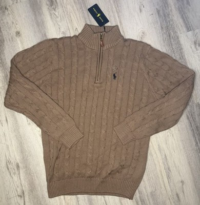 Polo Ralph Lauren Quarter Zip Brown Pullover Sweater Men's Size Large New | eBay US