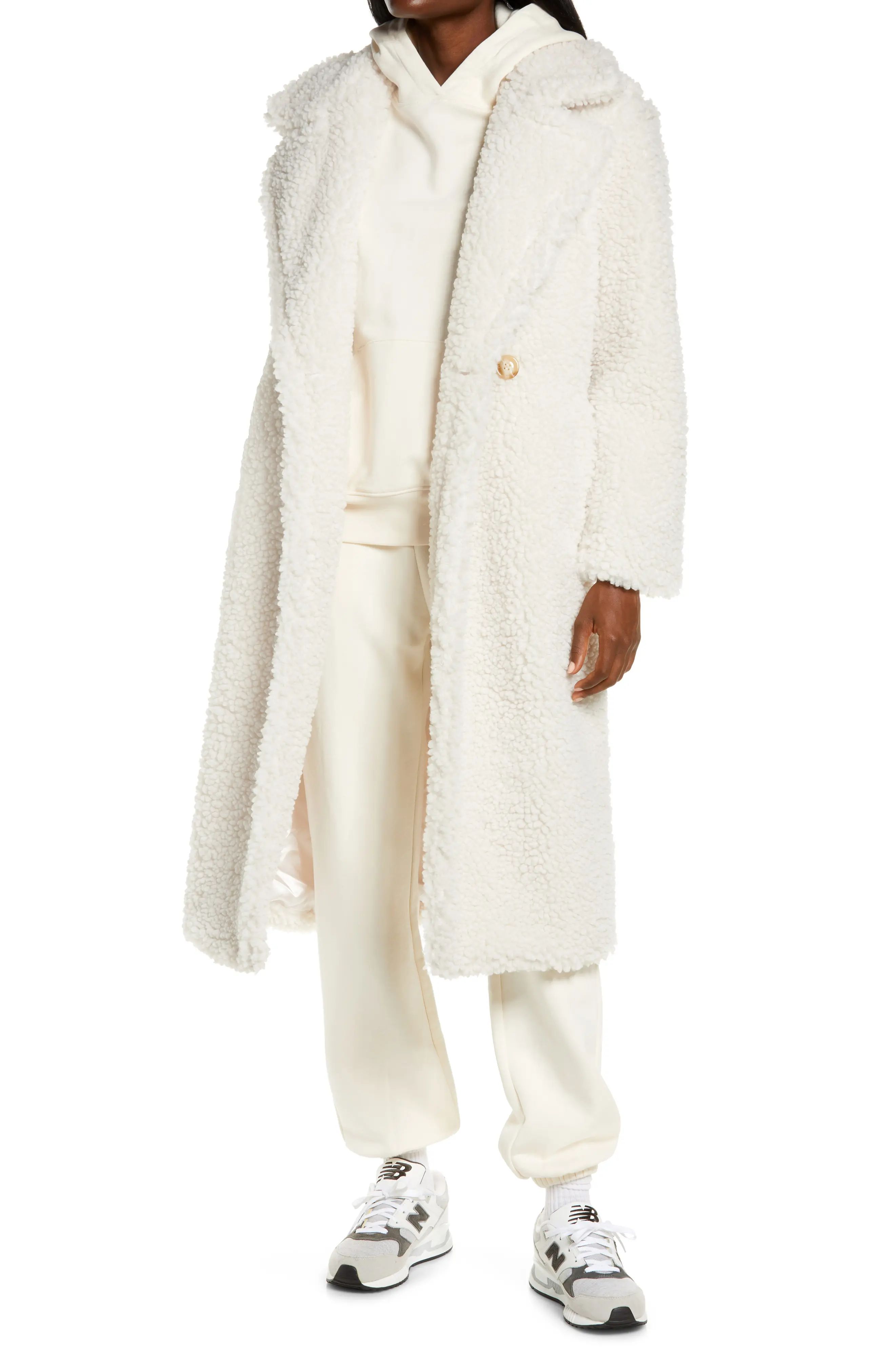 UGG(R) Gertrude Long Teddy Coat, Size Medium in Winter White at Nordstrom | Nordstrom