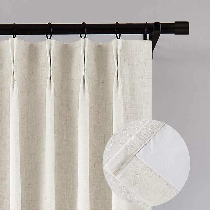 Hillcrest Natural Pinch Pleated Full Blackout Window Curtains Linen Blended Room Darkening Curtai... | Amazon (US)