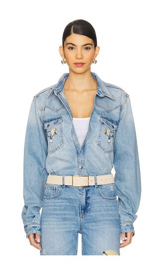 Understated Leather Horsey Shirt in Denim-Light. - size XS | Revolve Clothing (Global)