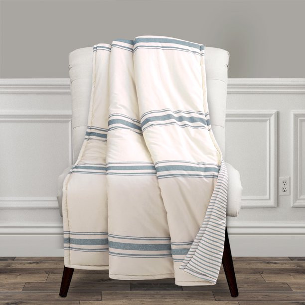 Lush Decor Farmhouse Stripe Cotton-Polyester Reversible Throw, 60x50, Blue, Single | Walmart (US)