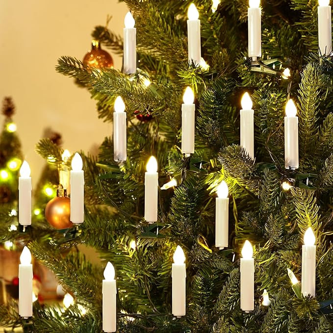 Lewondr 20 Pcs LED Christmas Tree Candle Lights, Flickering Clip on Flameless Candles with Remote... | Amazon (US)