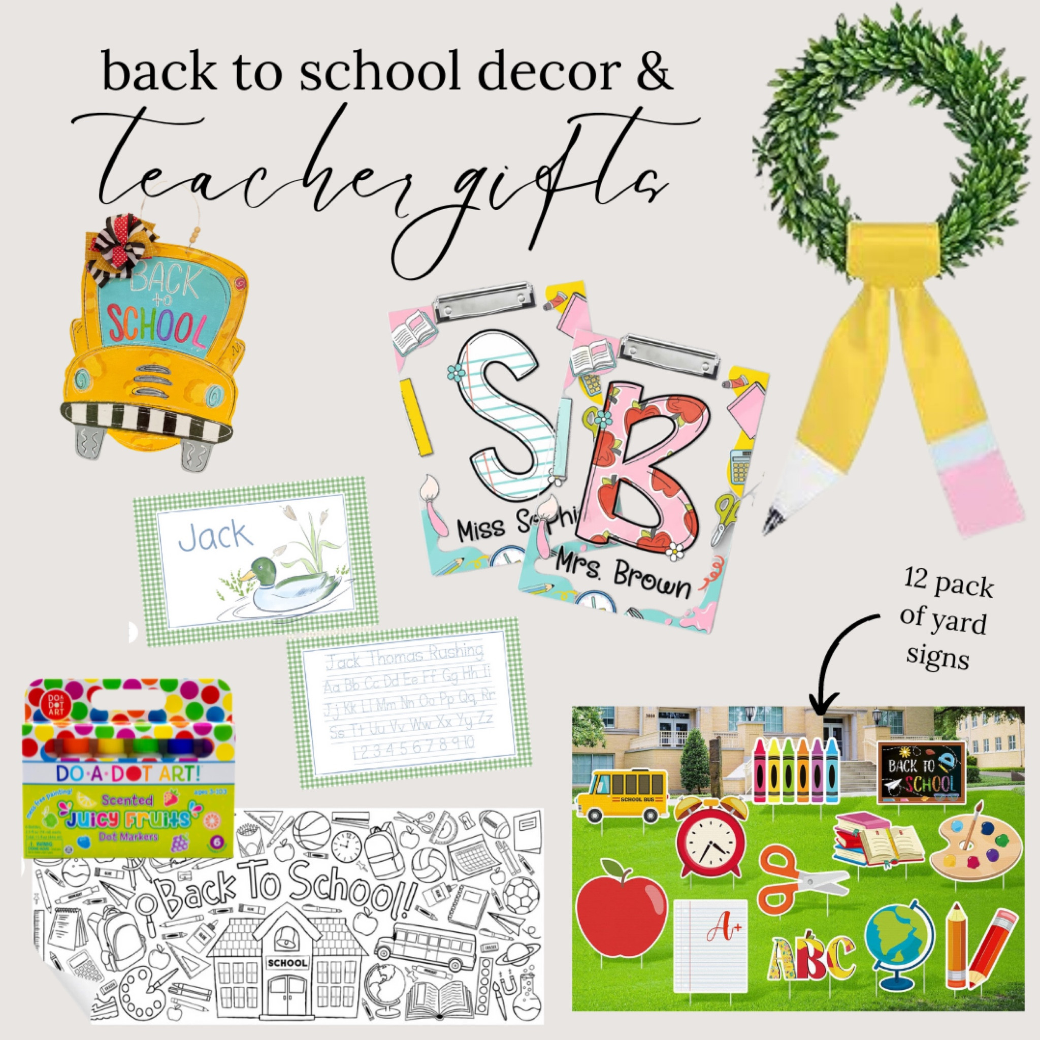 Back to school home decor and teacher gift ideas, back to school door hangers, back to school wreath, giant coloring sheets for kindergarteners, back to school yard signs, first day of school placemats

#LTKKids #LTKHome #LTKBacktoSchool