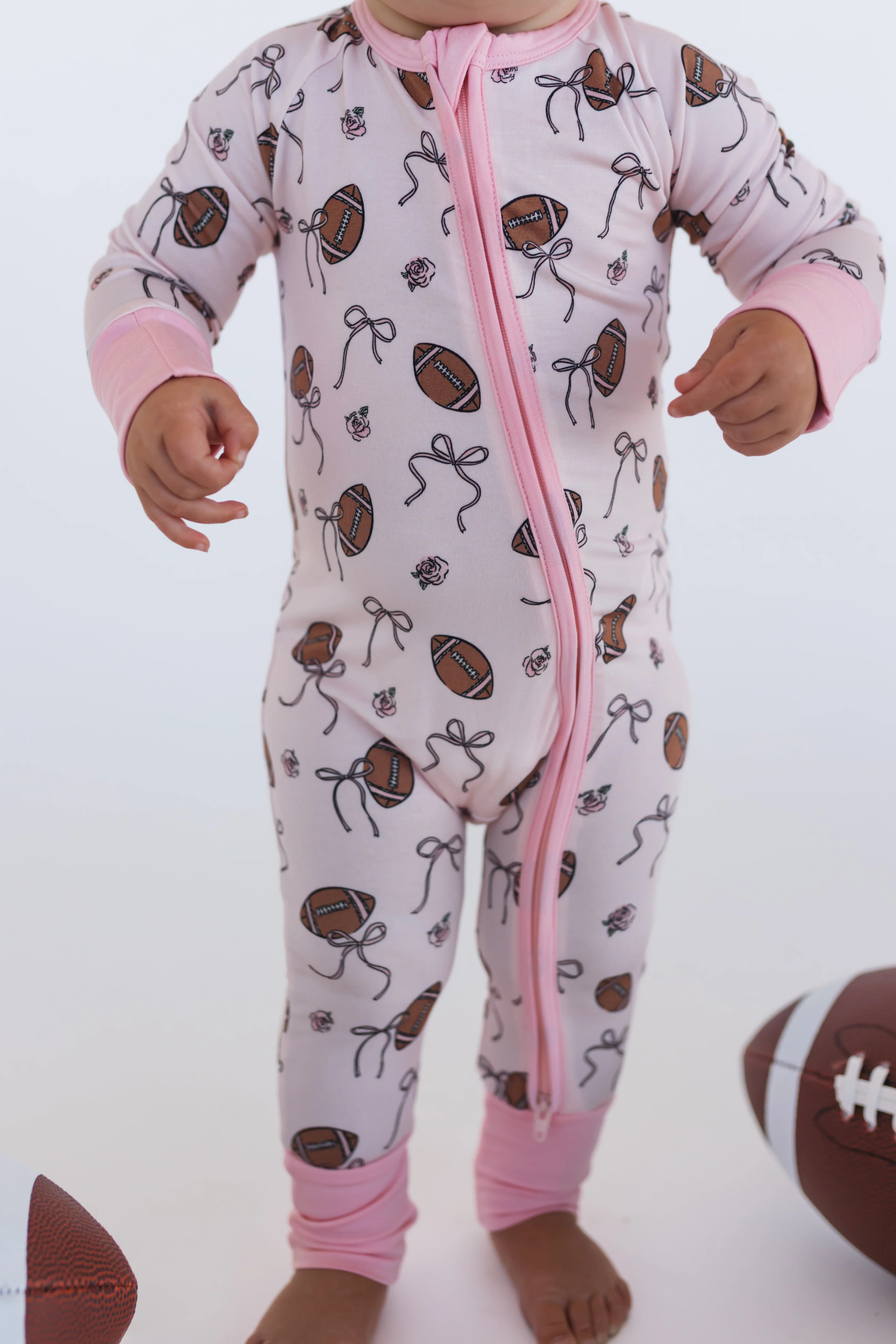 Blush Football Zipper Romper | In My Jammers