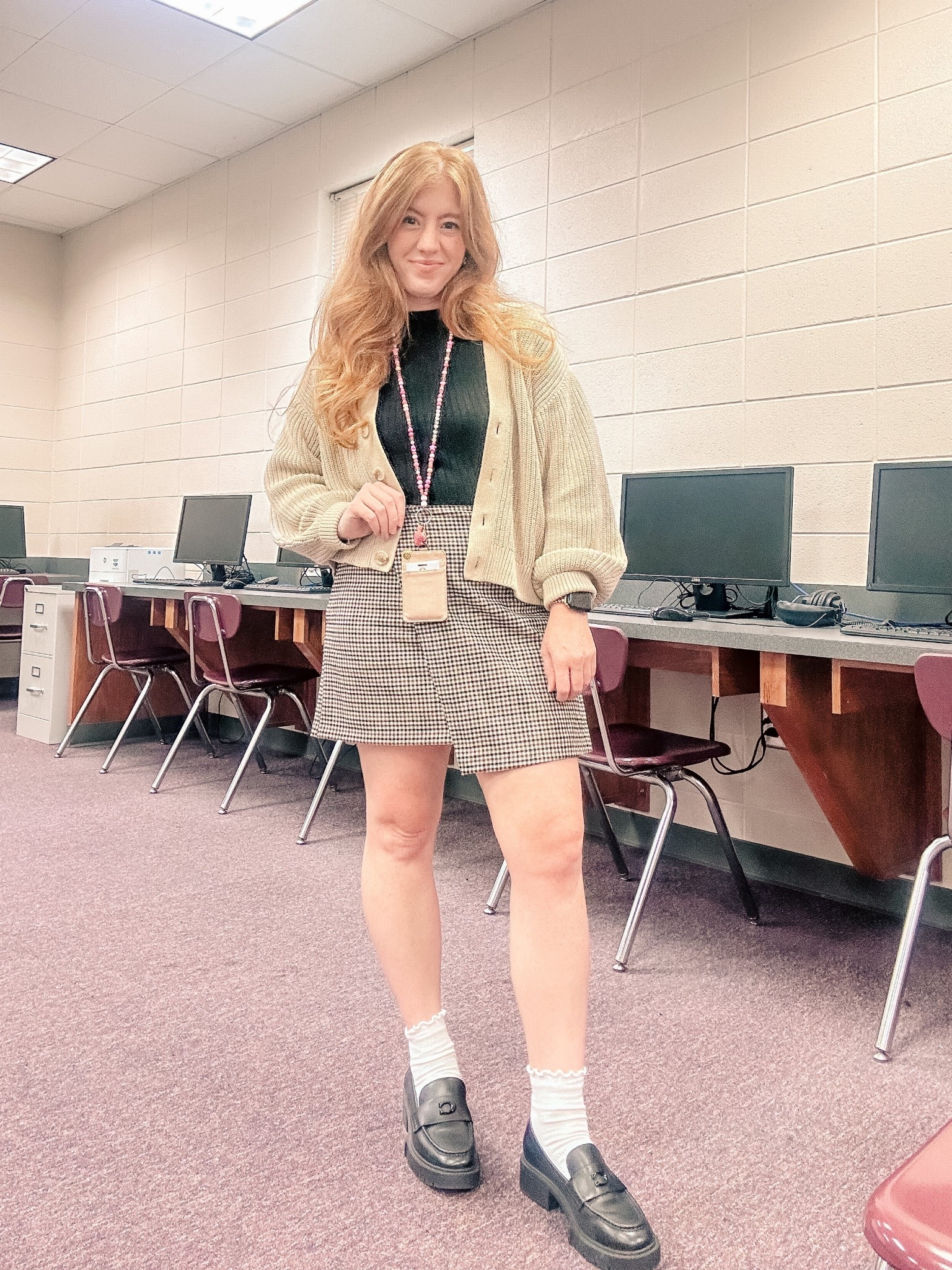 Is it fall yet?! I love this plaid skirt for work. 
I have to say that I had my phone on a low table angled up so this picture is misleading! I’m not this tall and my skirt was not this short! I swear!! 

#LTKFindsUnder50 #LTKSeasonal #LTKWorkwear