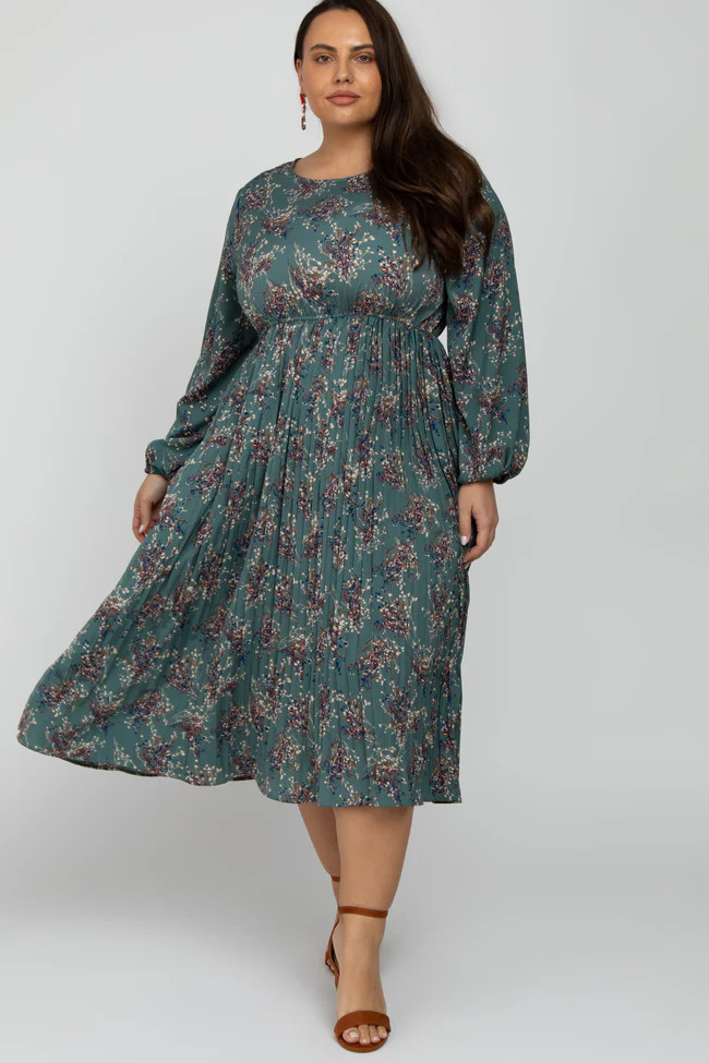 Jade Floral Pleated Plus Midi Dress | PinkBlush Maternity