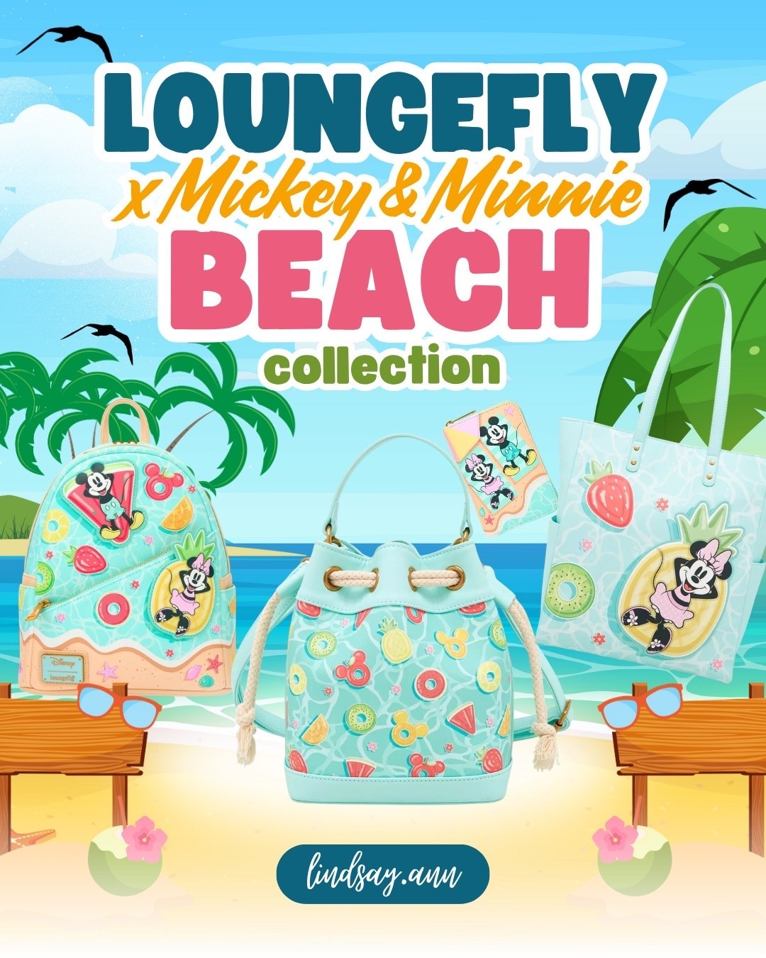 ☀️ Bringing major beach day vibes with the new Mickey & Minnie Loungefly collection 🌊🐭💕