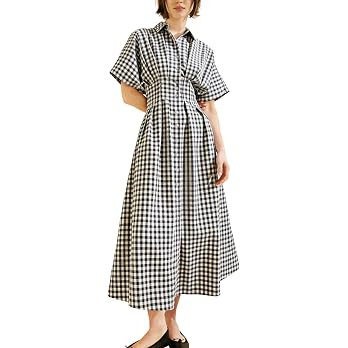 Yeokou Women Plaid Shirt Dress Short Sleeve Button Down Pleated Gingham A Line Maxi Dresses Casua... | Amazon (US)