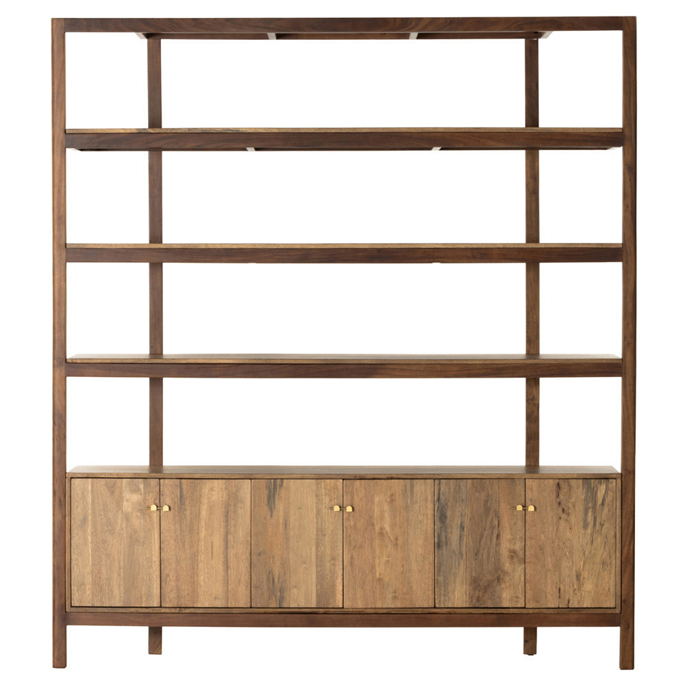 Rissa Modern Classic Dark Brown Acacia Wood Wide Bookcase | Kathy Kuo Home