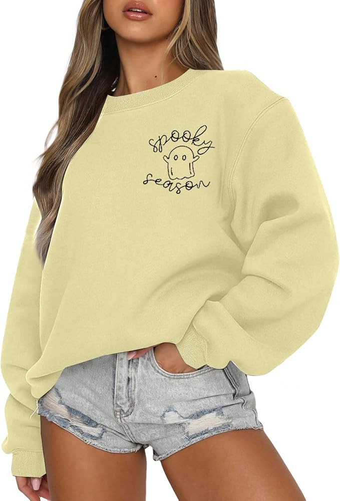 LOTUCY Halloween Sweatshirt Women Cute Spooky Season Sweatshirts Ghost Fall Embroidered Sweater P... | Amazon (US)