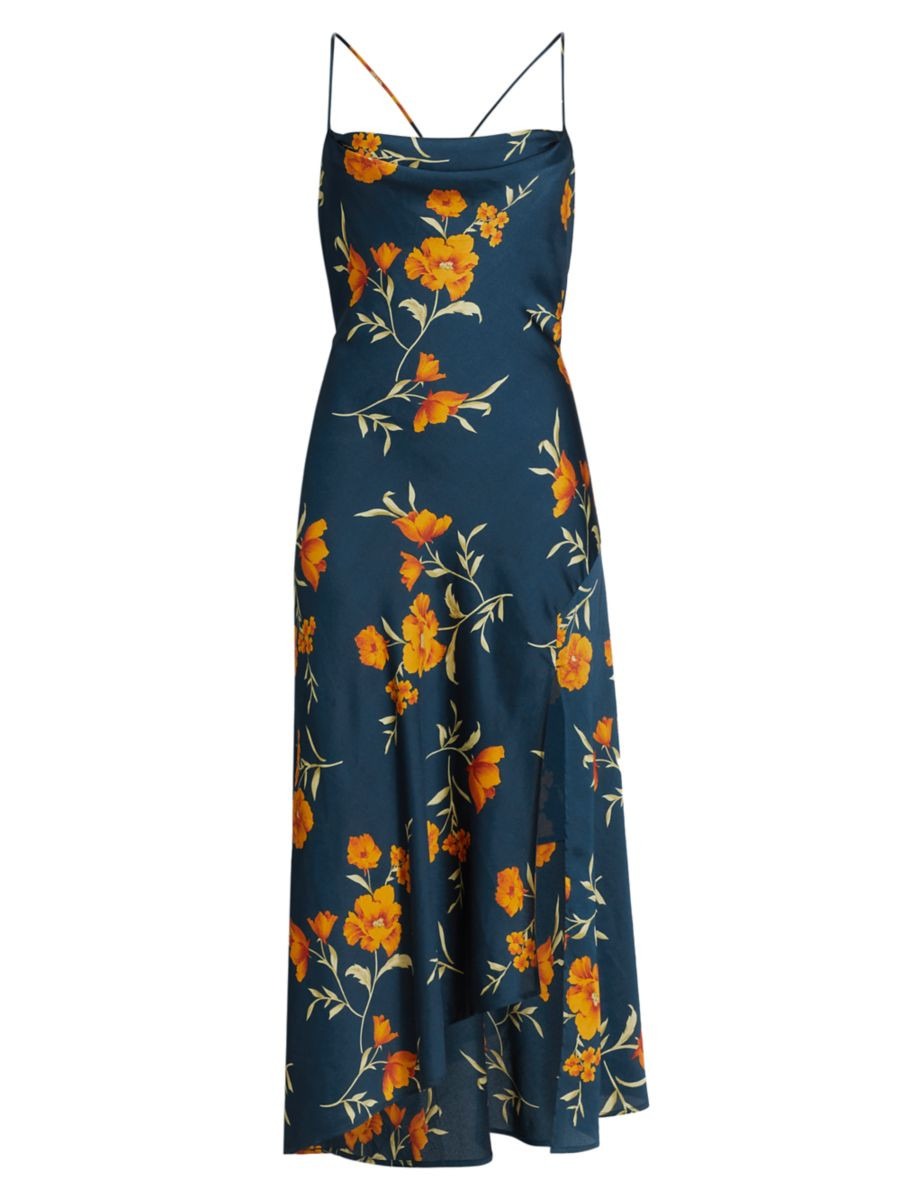 Gaia Floral Satin Cowlneck Midi-Dress | Saks Fifth Avenue