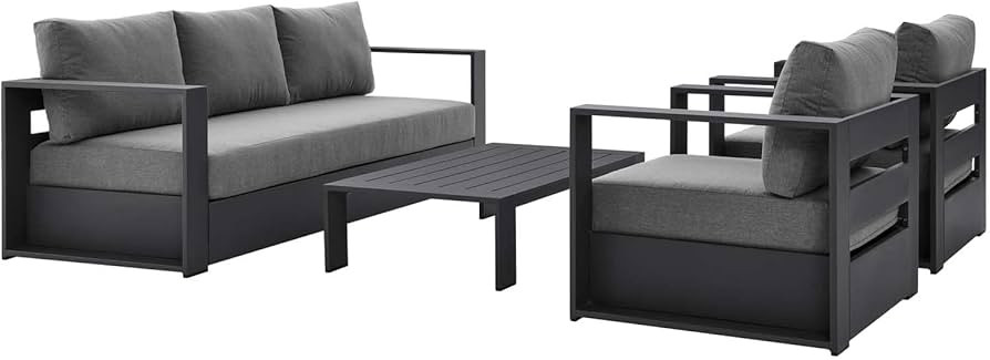 Modway Tahoe Aluminum 4-Piece Outdoor Patio Set in Gray Charcoal | Amazon (US)