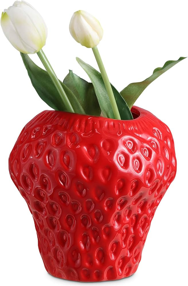 Navaris Strawberry Vase for Flowers - Small Ceramic Flower Vase - Cute Fruit Shaped Decor for Hom... | Amazon (UK)