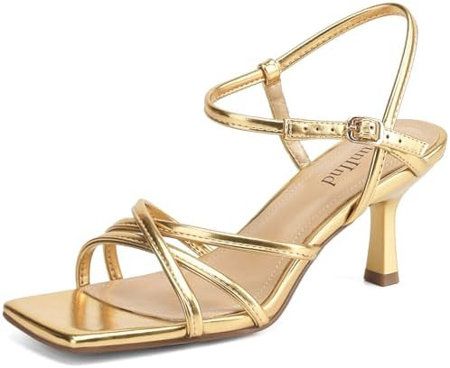 Women's Sandals Square Open Toe Kitten Heels Strappy Ankle Strap Heeled Sandals for Women Comfy W... | Amazon (US)