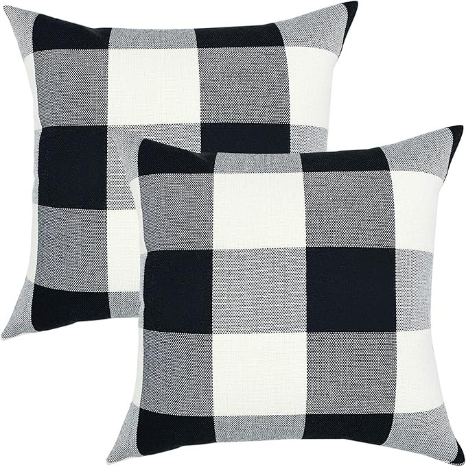 YOUR SMILE Retro Farmhouse Buffalo Tartan Chequer Plaid Cotton Linen Decorative Throw Pillow Case... | Amazon (US)