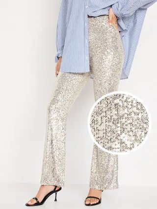 High-Waisted Pull-On Sequin Flare Pants for Women | Old Navy (US)
