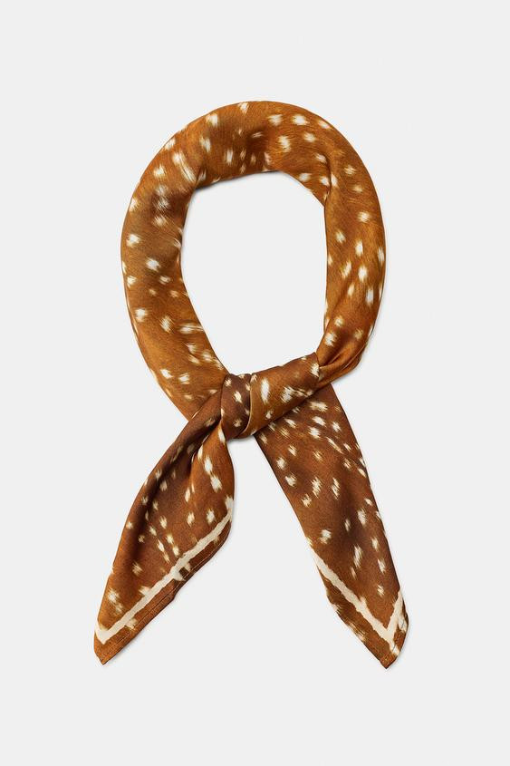 Zara - 100% Viscose Printed Scarf - Brown - M - Woman | Zara US