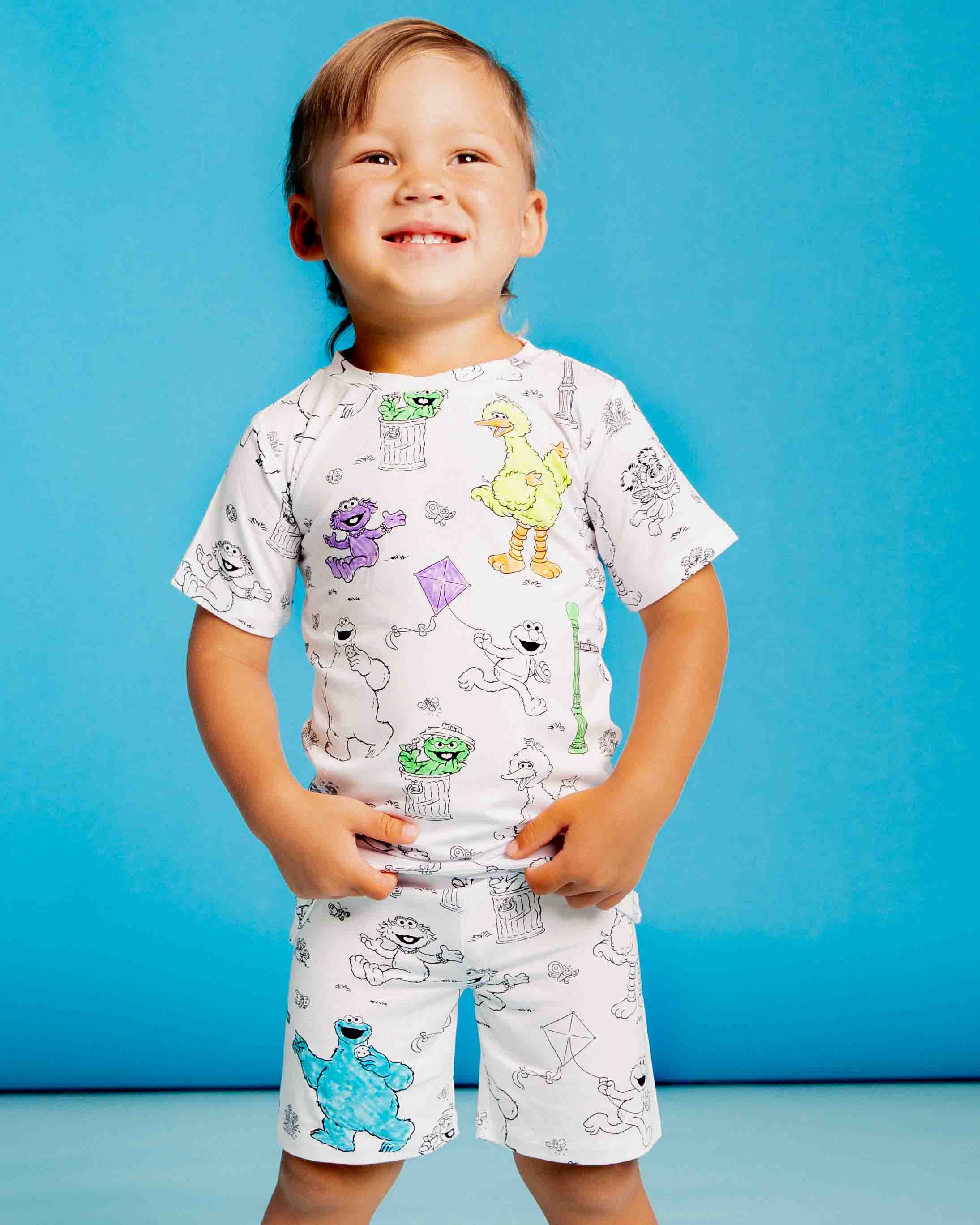 Sesame Street™ Colorable Short Sleeve Two-Piece Pajama Shorts Set | Bums & Roses