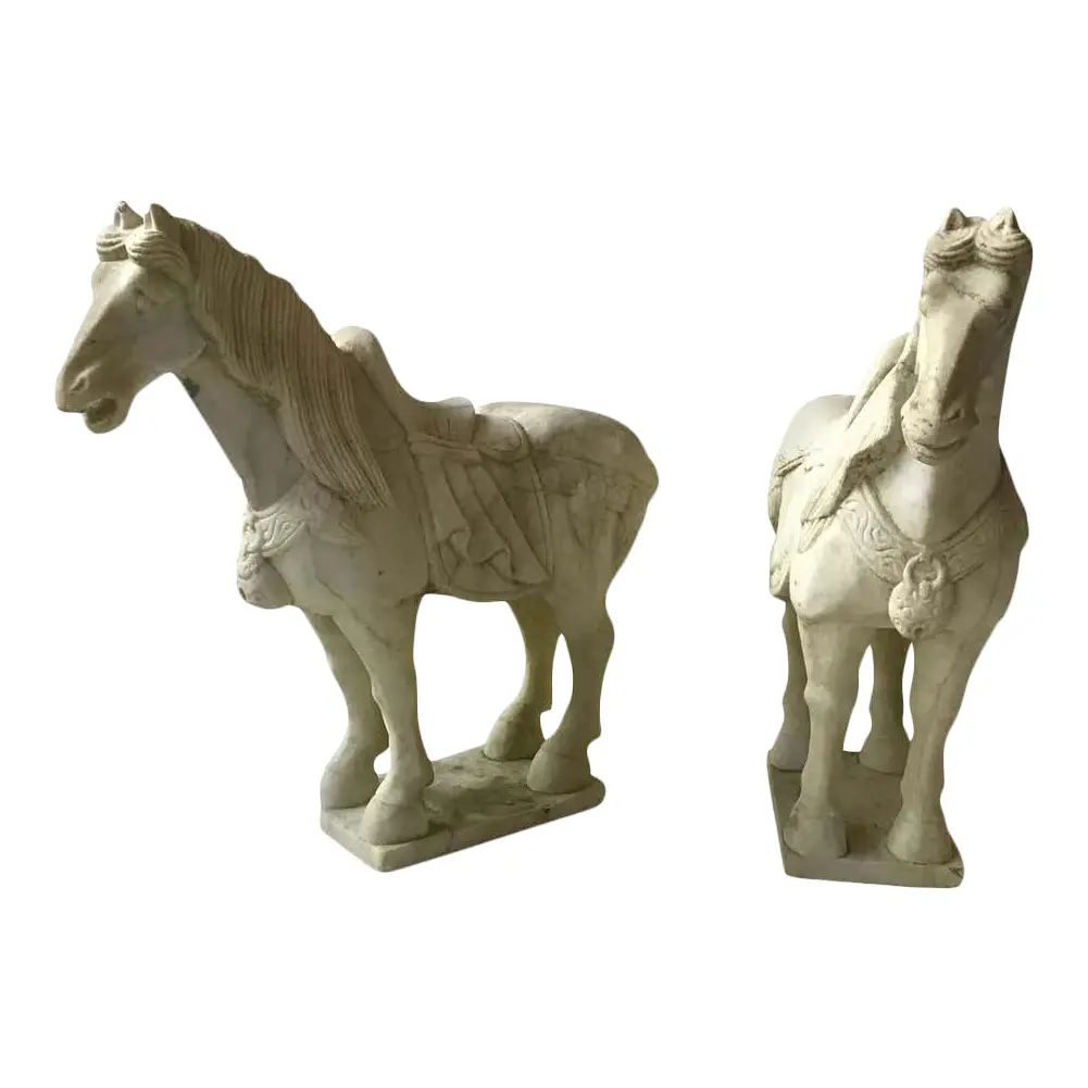 Carved Marble Asian Horses - a Pair | Chairish