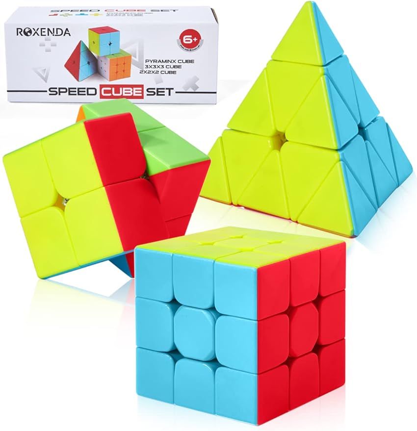 ROXENDA Speed Cube Set, Magic Cube Set of 2x2x2 3x3x3 Pyramid Cube Smooth Puzzle Cube (Stickerles... | Amazon (US)