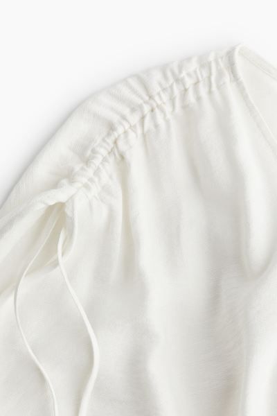 Drawstring-detail Blouse - V-neck - Short sleeve - White - Ladies | H&M US | H&M (US + CA)