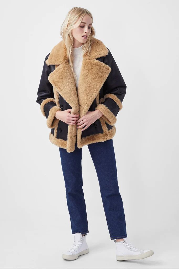 Belen Faux Fur Double Breast Coat | French Connection (US)