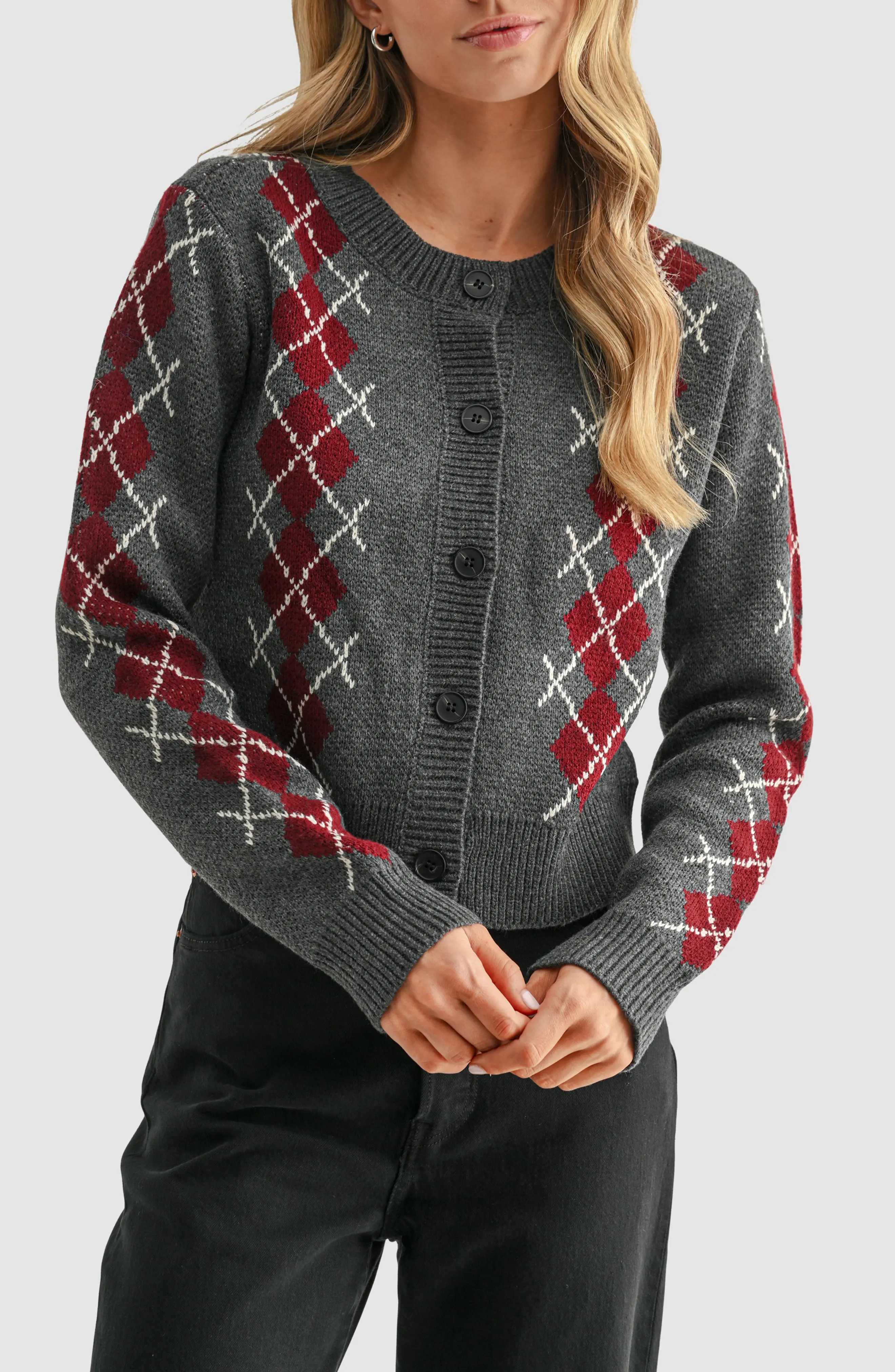 All in Favor Argyle Crewneck Cardigan (Women) | Nordstrom | Nordstrom