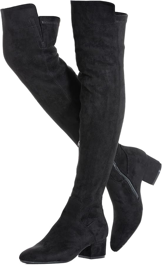 N.N.G Women Over the Knee Boots Thigh High Suede Black Block Low 2 Inch Heel Chunky Above Knee Wi... | Amazon (US)