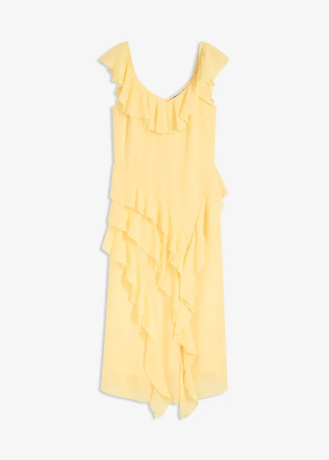 Maxi chiffon jurk met bandjes en volants lichtgeel | Bonprix NL (Influencer)