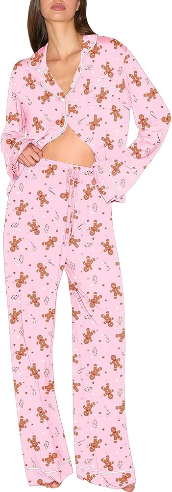 Ekouaer Christmas Pajamas Womens Long Sleeve Button Down Sleepwear Holiday Matching Pjs Comfy Lon... | Amazon (US)