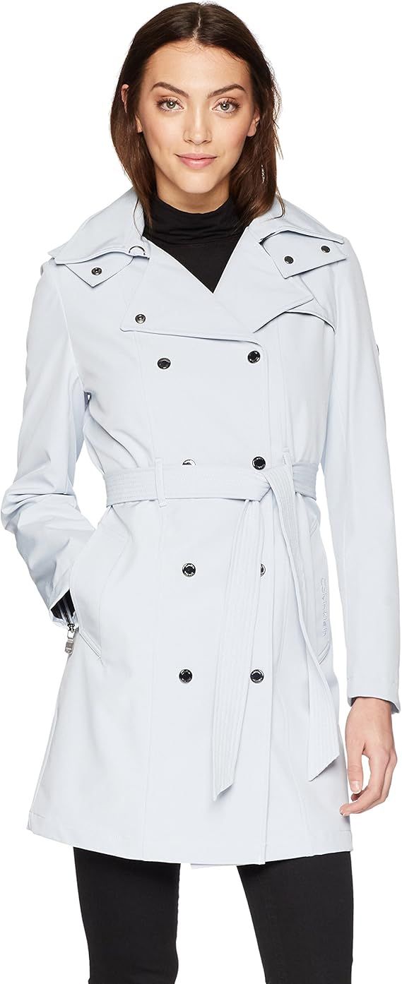 Calvin Klein womens Double Breasted Belted Rain Jacket With Removable Hood | Amazon (US)