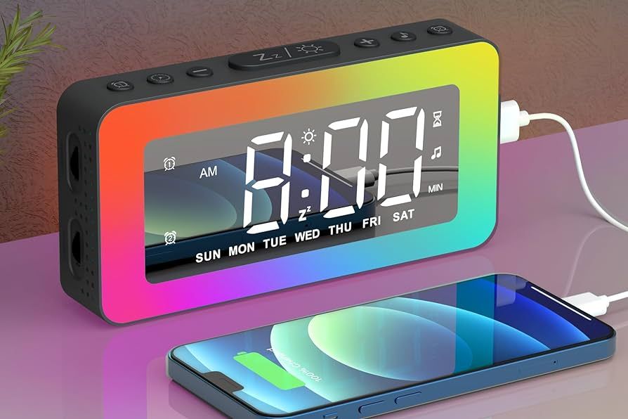 Kids Alarm Clock for Bedroom, Mirrored Digital Clock with 8 RGB Night Lights, 0%-100% Dimmable, S... | Amazon (US)