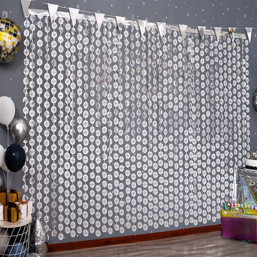Disco Party Decorations, 2 Pack Disco Ball Photo Booth Props, 3.3x6.6 ft Silver Foil Fringe Curta... | Amazon (US)