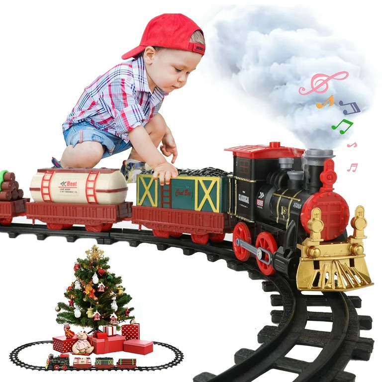 Lictin Train Set Toys, Electric Train Car Track Play Set with Lights, Sounds, 3 Cargo Cars & 16 T... | Walmart (US)
